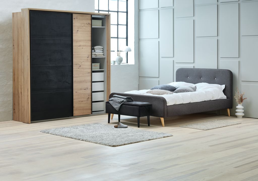 Bed frame KONGSBERG Double grey fabric