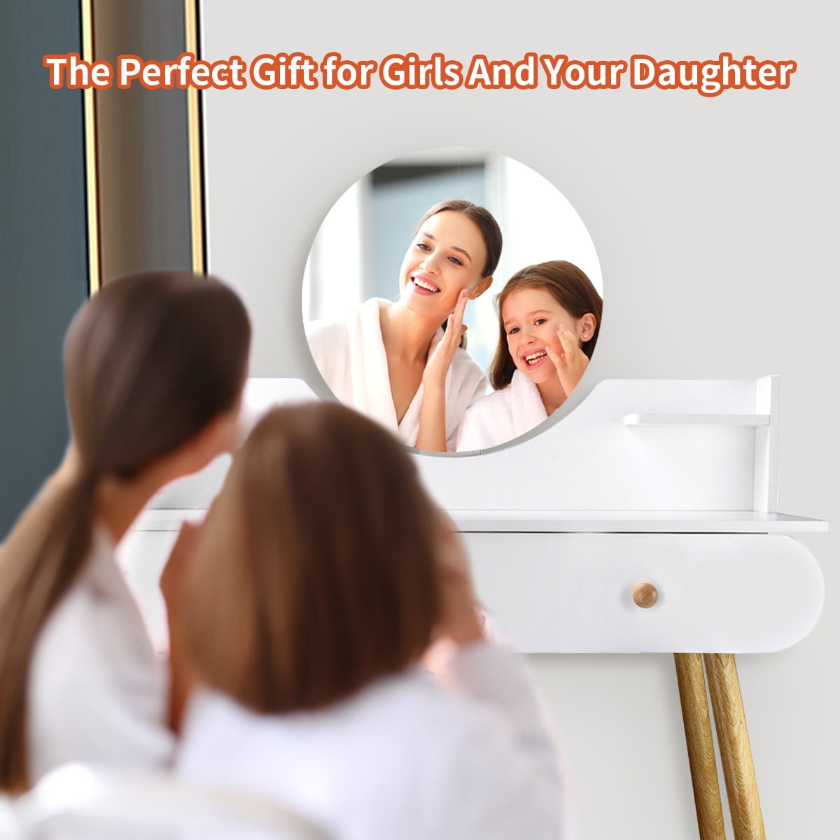 Lowest Prices - Modern Vanity Table Makeup Desk, 2 Drawers and 4 Shelves for Bedroom White(Without Stool and LED)