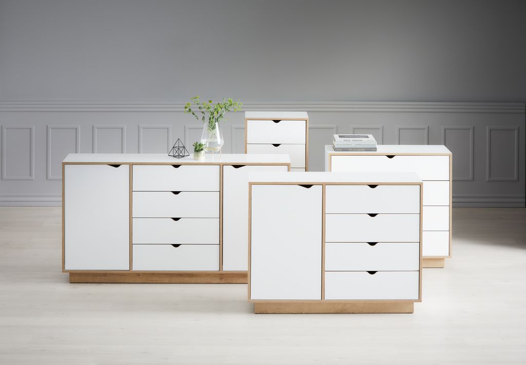 4 drawer 1 door chest MAMMEN white/oak