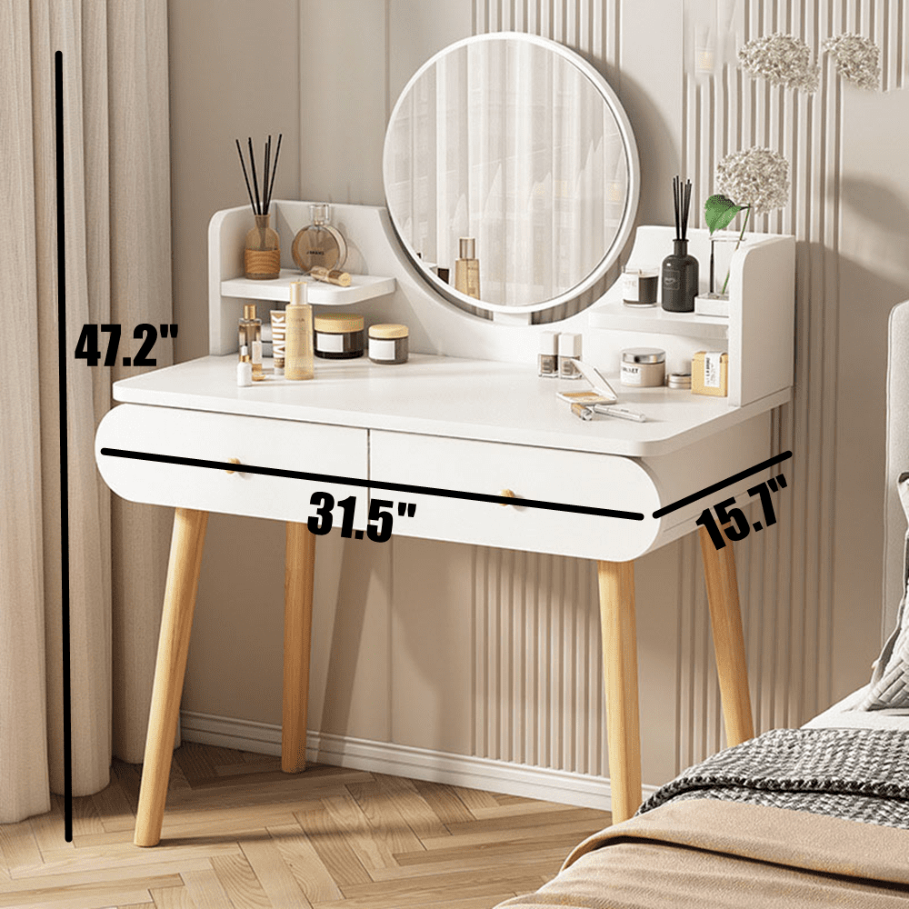 Lowest Prices - Modern Vanity Table Makeup Desk, 2 Drawers and 4 Shelves for Bedroom White(Without Stool and LED)