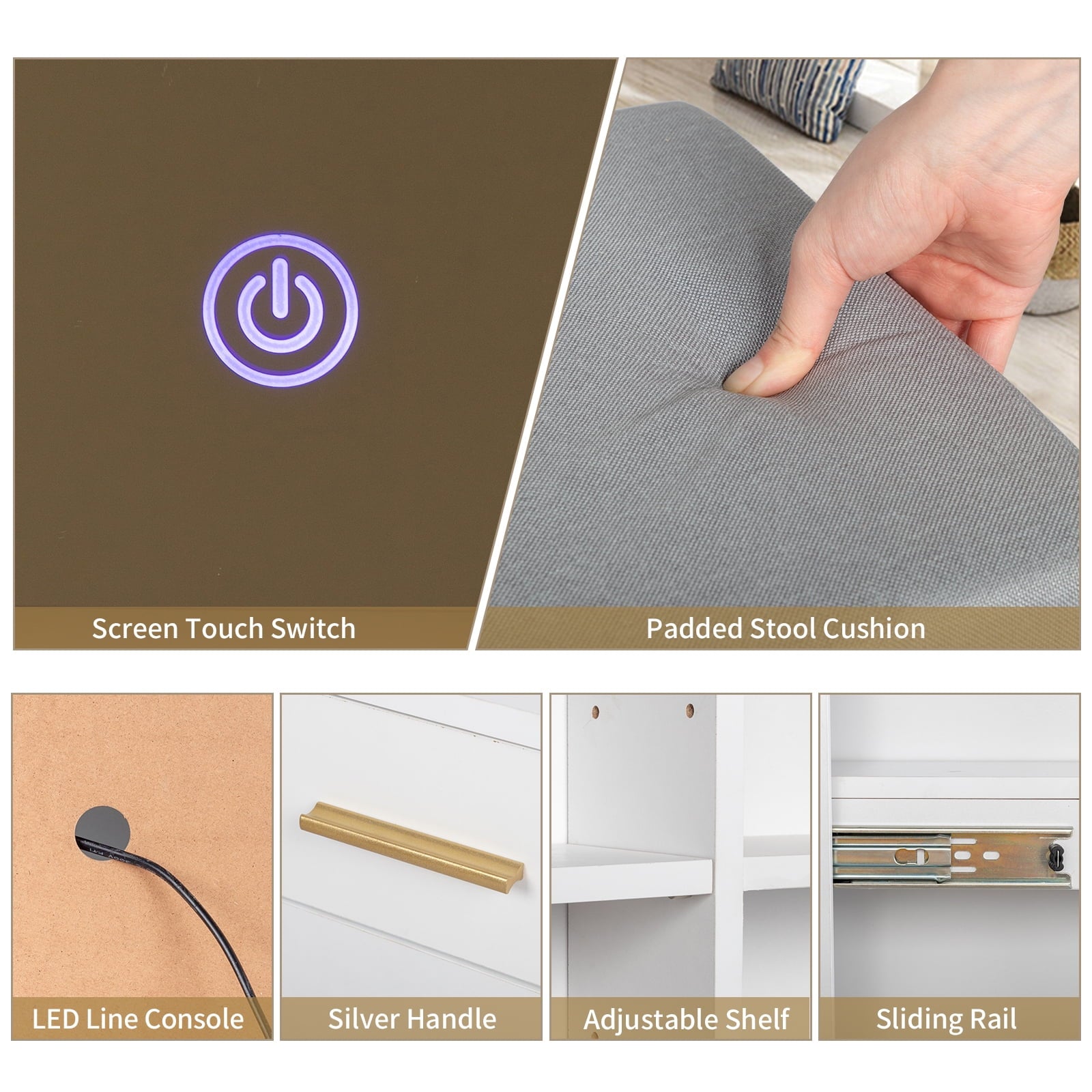 Lowest Prices - Ktaxon 3 Color Lighted Vanity Table with Sliding Mirror Vanity Set with Storage Drawers Hidden Shelves Cushion Stool White