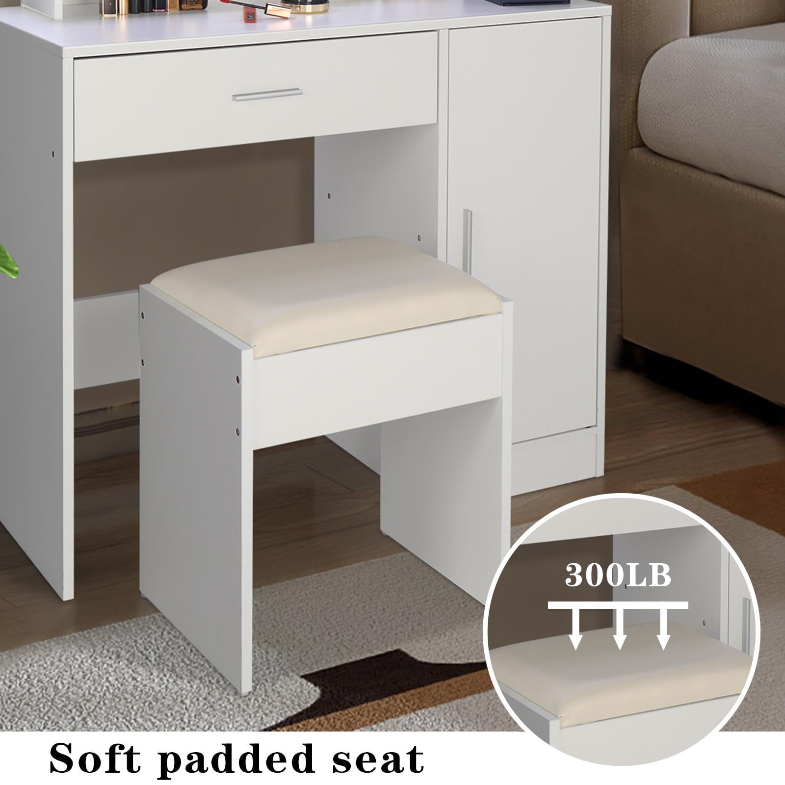 Lowest Prices - Ktaxon Vanity Set with 3 Color Lighted Mirror, Makeup Table with 3 Storage Shelves & Drawers, Dressing Table Makeup Desk with Stool,White
