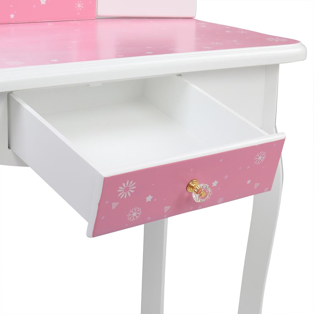 Lowest Prices - BaytoCare Kids Vanity Table Wooden Dressing Table with Stool and Drawer