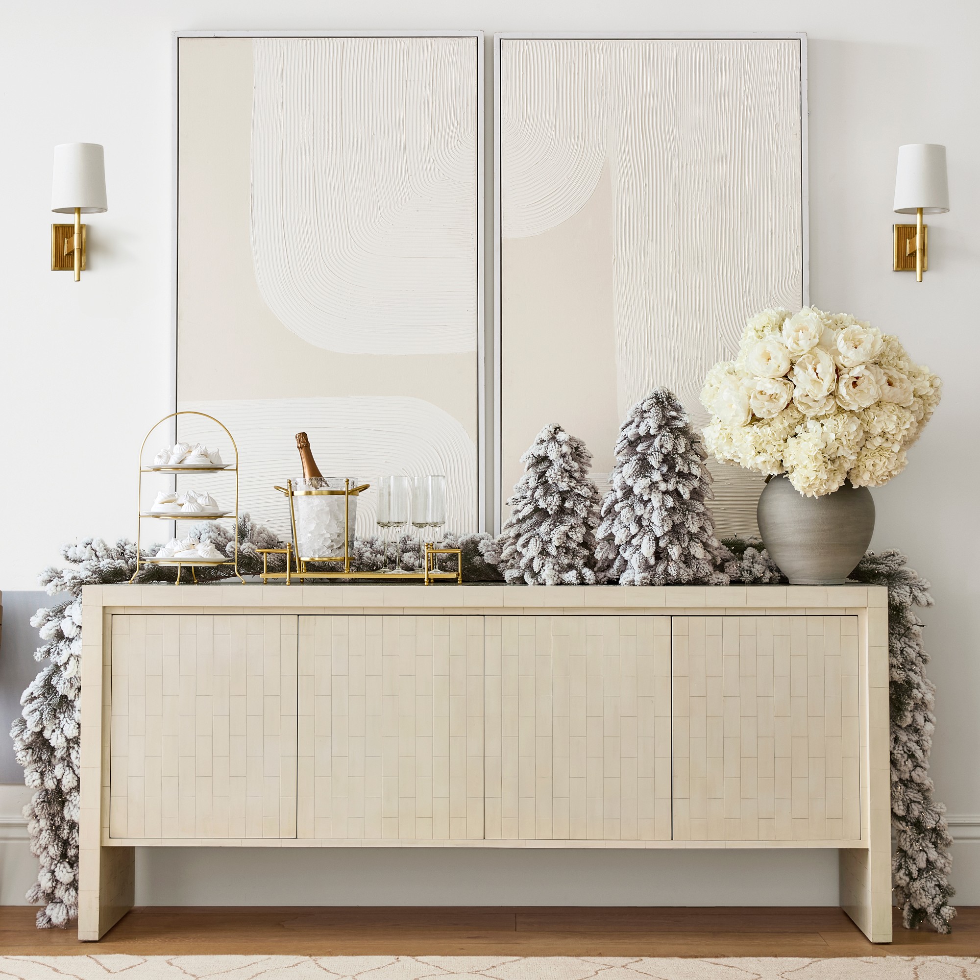 Jeff Leatham x Williams Sonoma Winter White Faux Tabletop Tree with Twinkle Lights