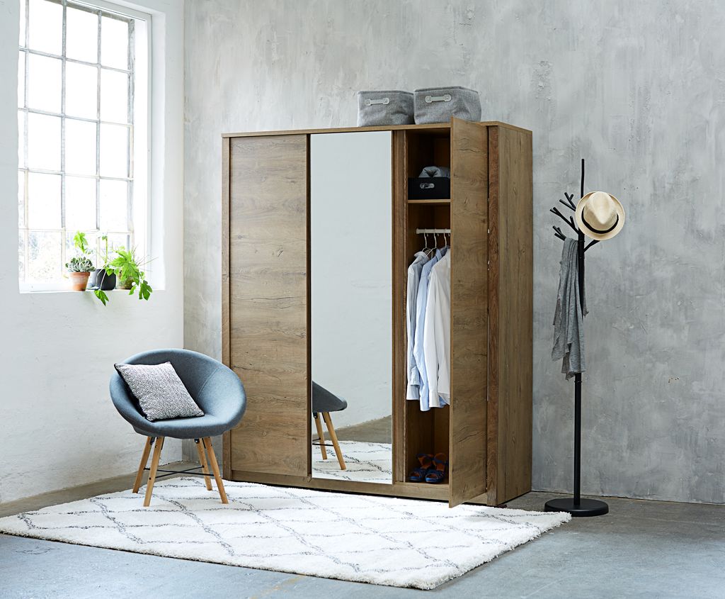 Wardrobe VEDDE 167x197 w/mirror wild oak