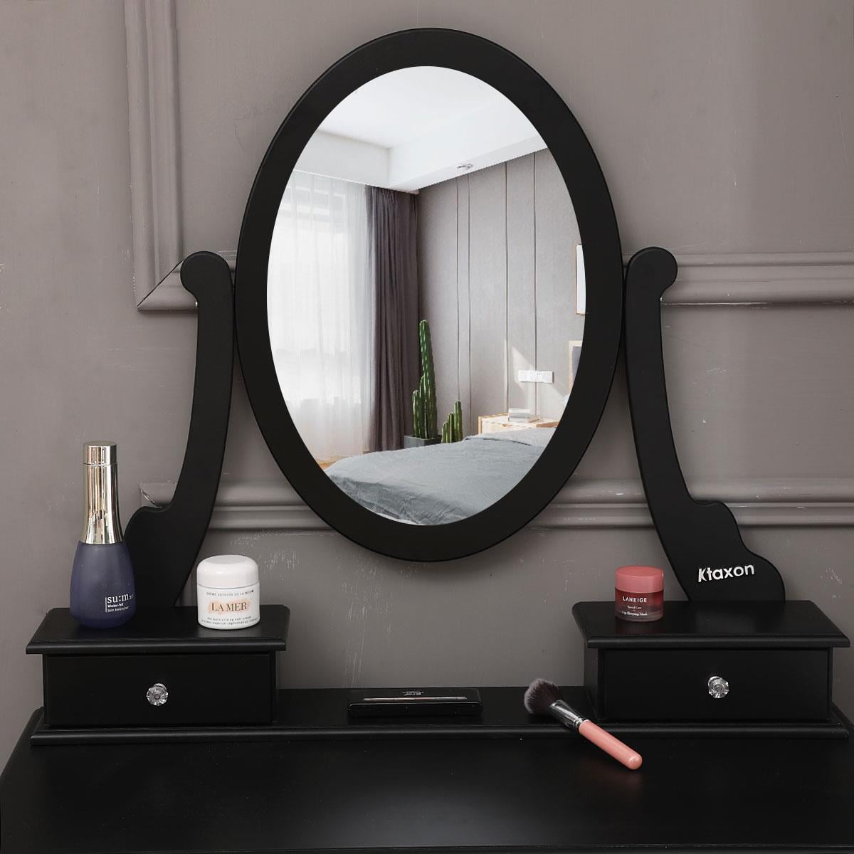 Lowest Prices - Ktaxon Black Vanity Set with Stool,Makeup Table with 5 Drawers & Mirror, Room Dresser