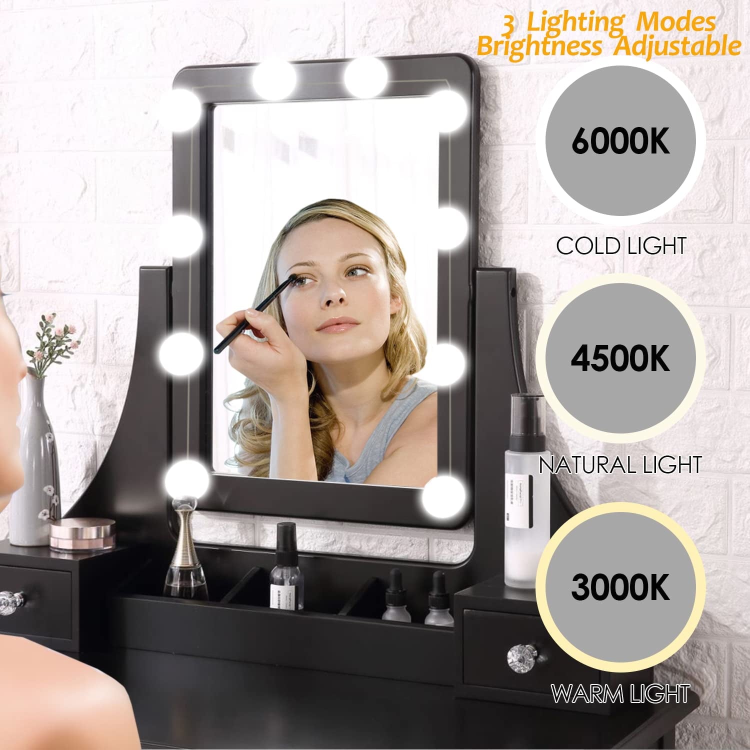 Lowest Prices - VEANERWOOD Makeup Vanity Table with 10 Led Lights, Lighted Mirror Vanity Desk with Cushioned Stool Set, 5 Drawers and 2 Shelves, Bedroom Dressing Vanity, Luxurious, Black