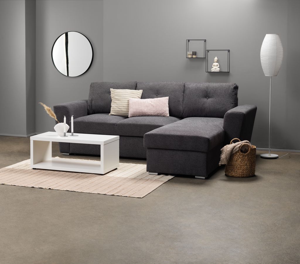 Sofa bed chaise longue VEJLBY dark grey fabric