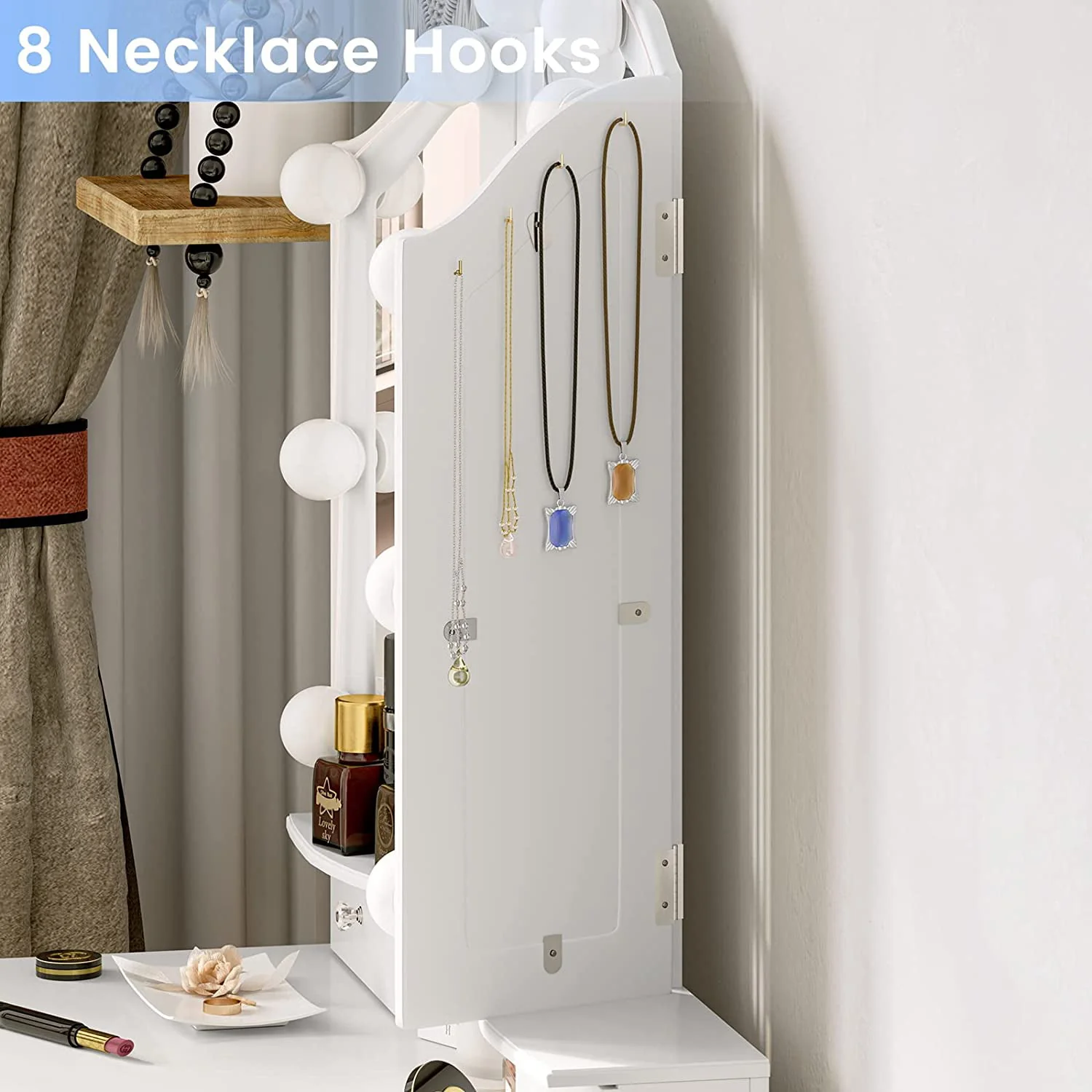 Lowest Prices - Makeup Vanity Set Desk Table with with Lights & Tri-Folding Mirror,Dressing Table with Cushion Stool & 5 Drawers, White