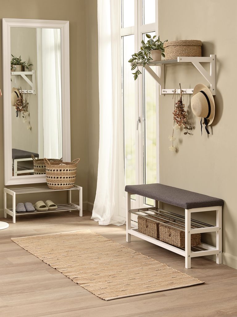 Bench EGESKOV w/shoe shelves steel/white