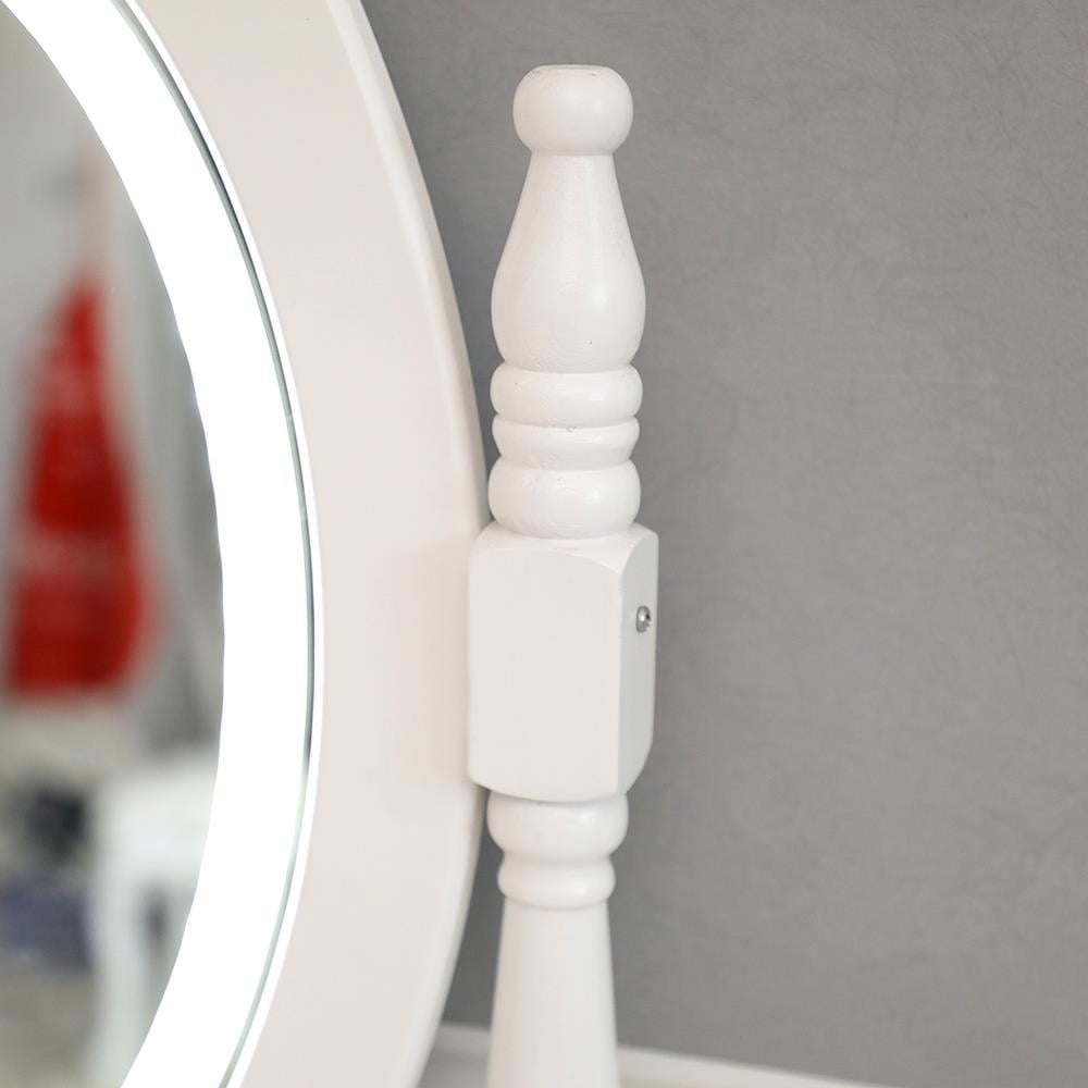 Lowest Prices - Ktaxon Elegance White Dressing Table Vanity Table and Stool Set Wood Makeup Desk with 4 Drawers & Lighted LED Touch Screen Mirror