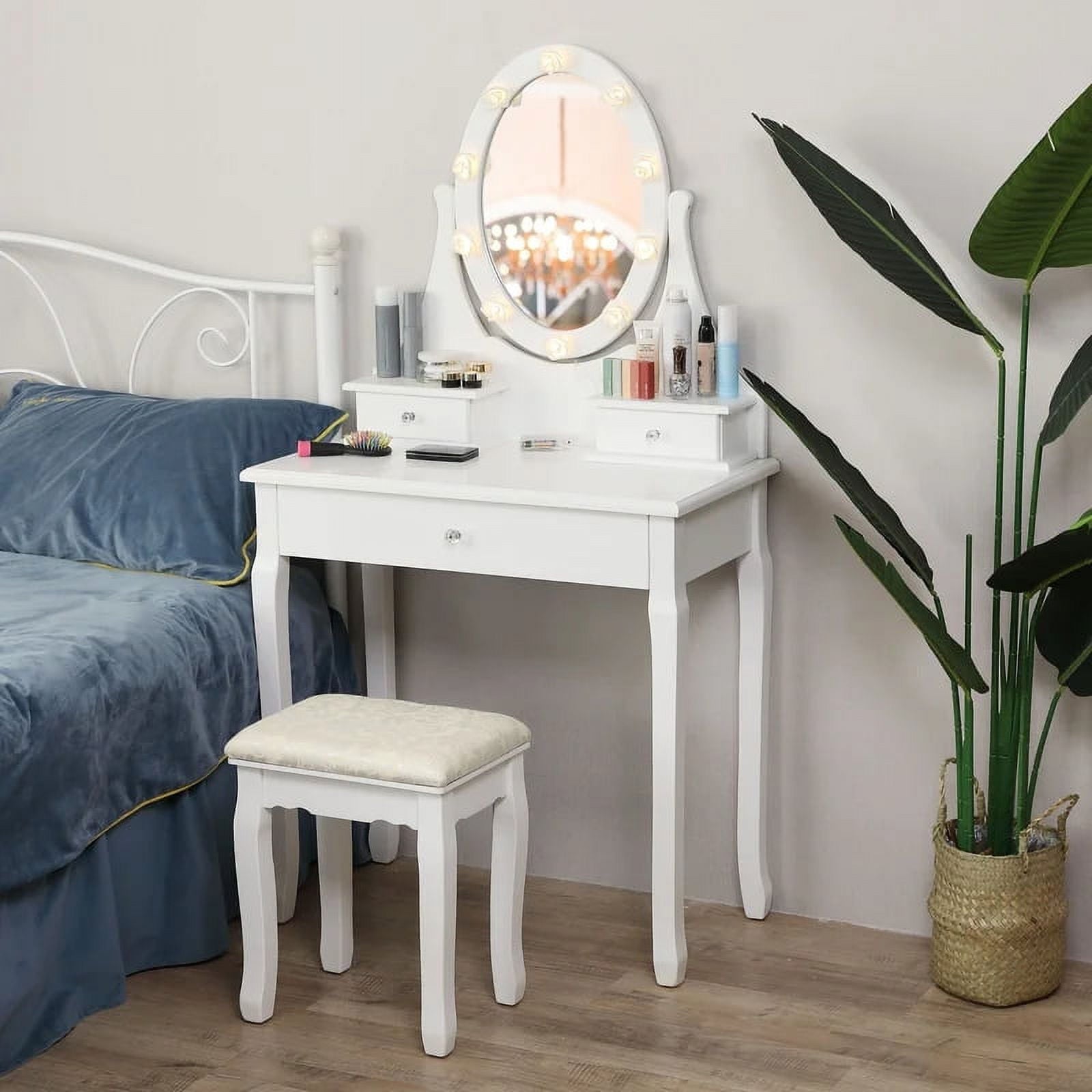 Lowest Prices - Ktaxon Makeup Vanity Table Set Mirror with LED Lights Dressing Table and Stool Set,Bedroom Vanities Tables with Benches