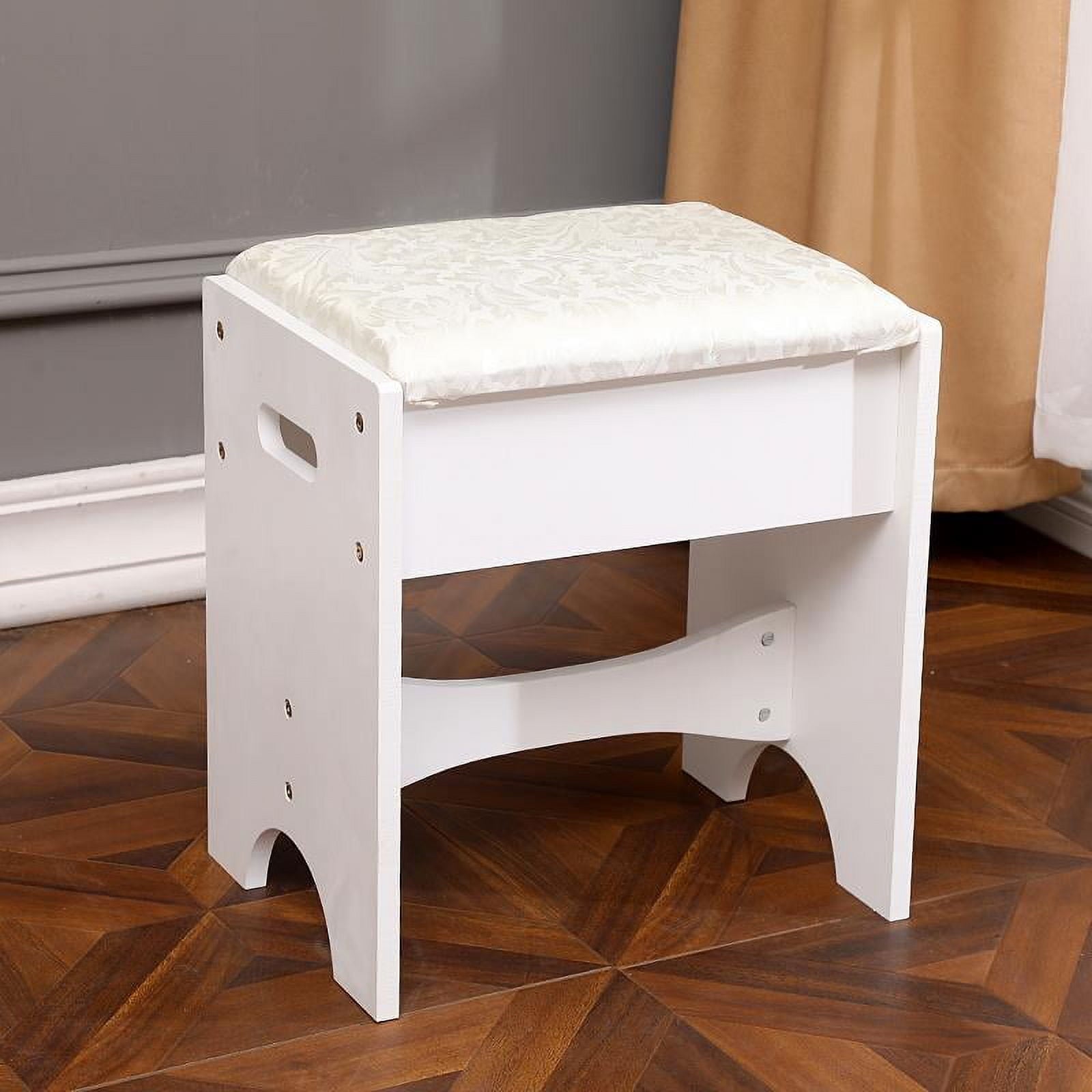 Lowest Prices - Ktaxon Dressing Table Vanity Set Makeup Table with Flip-top Mirror,Cushioned Stool and 2 drawers,White