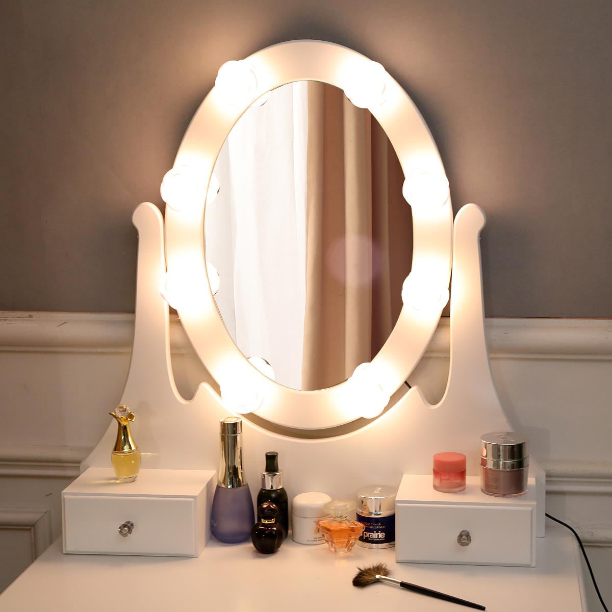 Lowest Prices - Ktaxon Makeup Vanity Table Set Mirror with LED Lights Dressing Table and Stool Set,Bedroom Vanities Tables with Benches