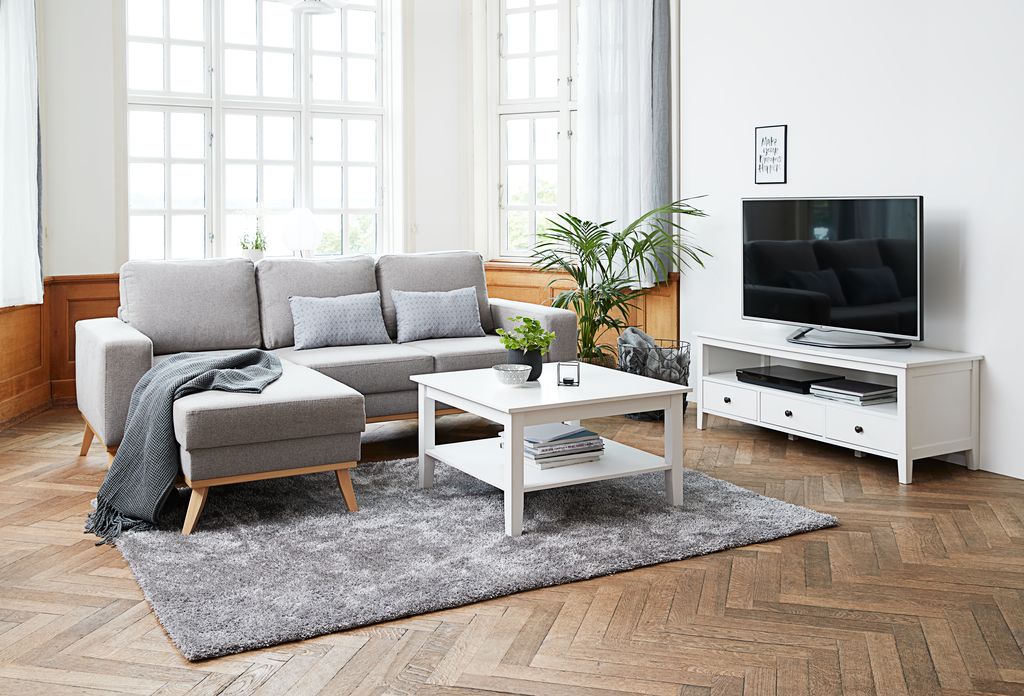 TV bench NORDBY 3 drawers white