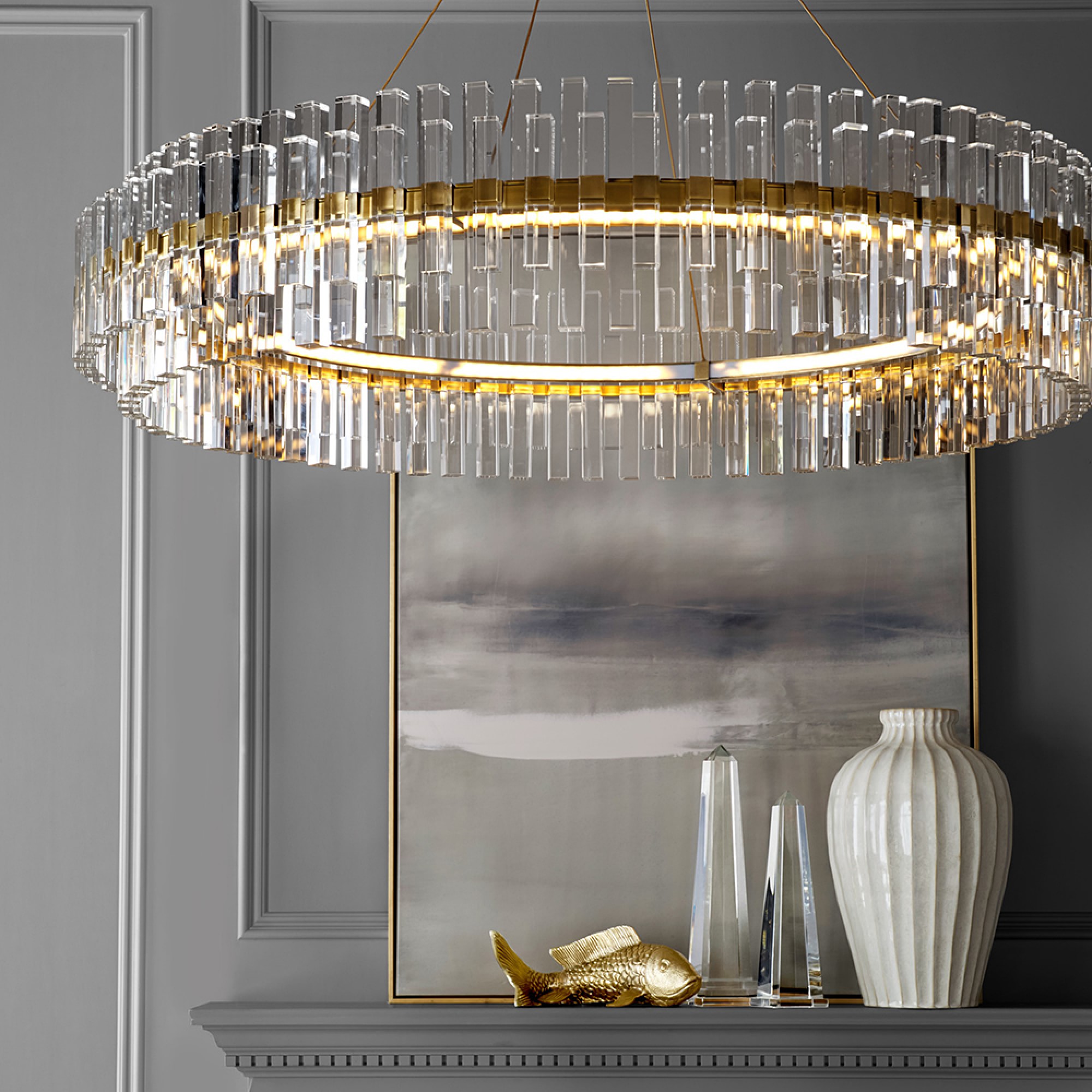 Phoebe Round LED Crystal Chandelier, Antique Brass