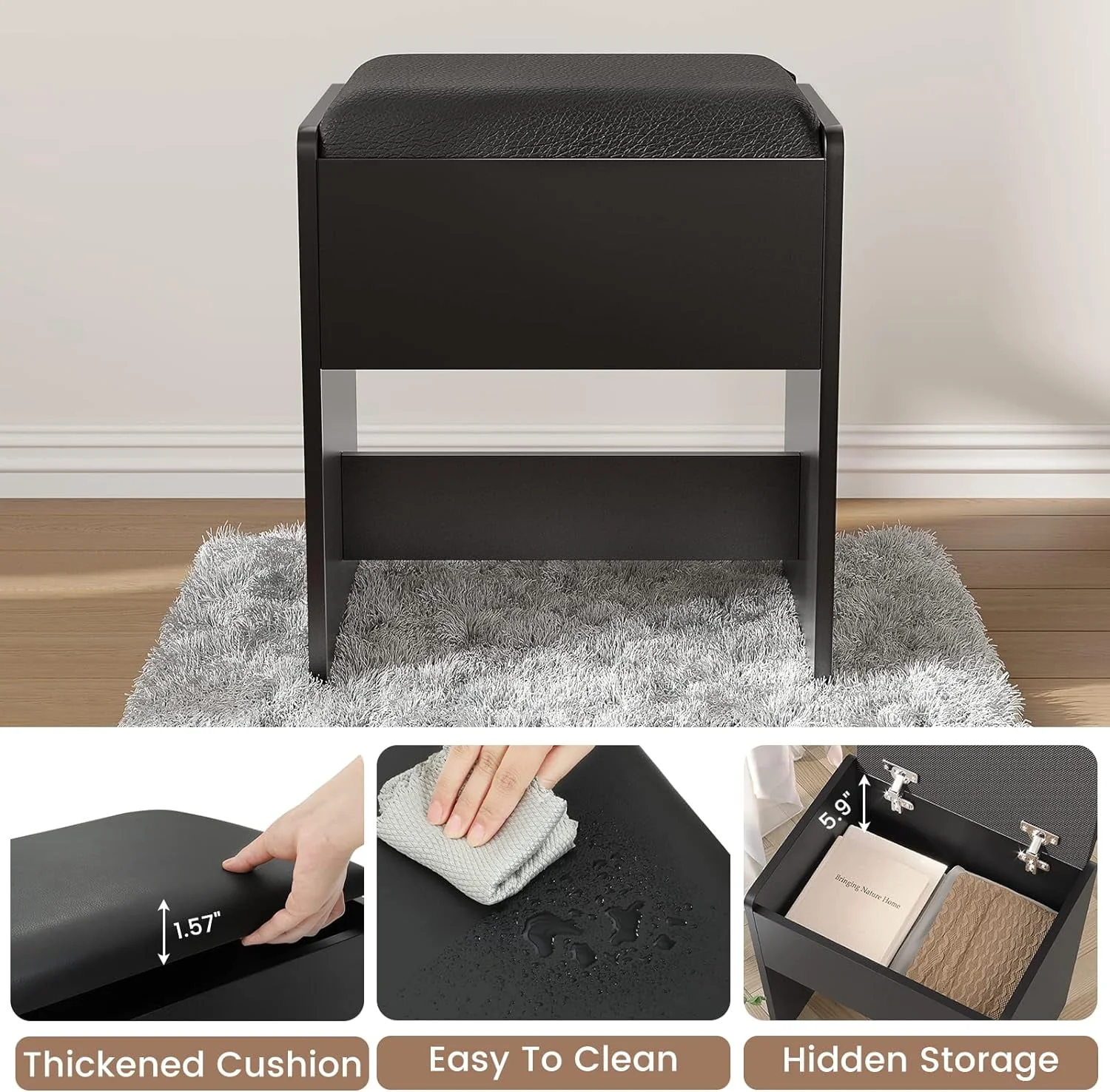 Lowest Prices - Black Vanity Set with Lights & Charging Station & Cushioned Stool, Modern Makeup Vanity Desk Table with Visible Drawers and Open Storage Shelves for Women Girls