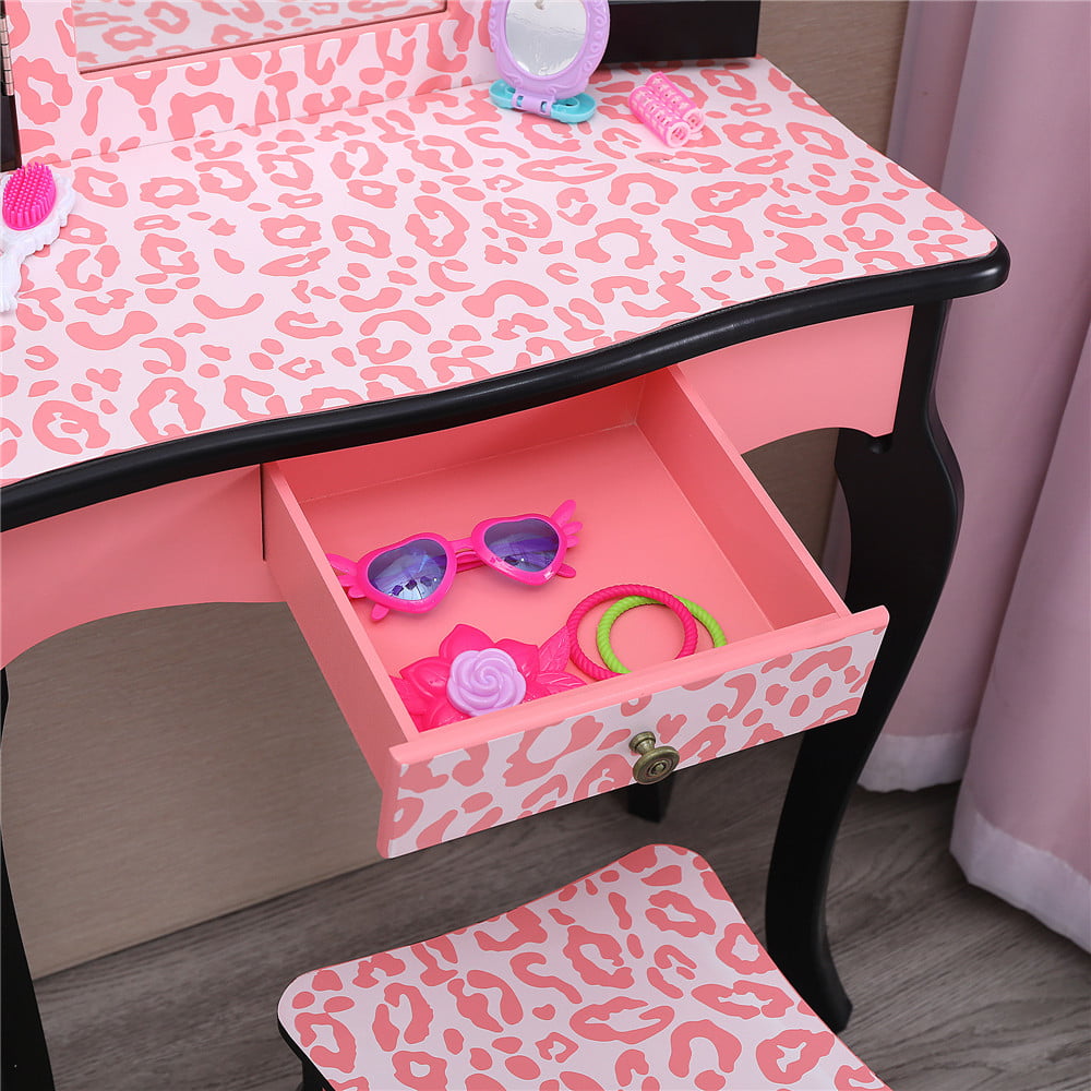 Lowest Prices - Ktaxon Kids Vanity Table and Stool Set with 3 Mirrors, Pretend Play Princess Makeup Dressing Table,Children's Furniture