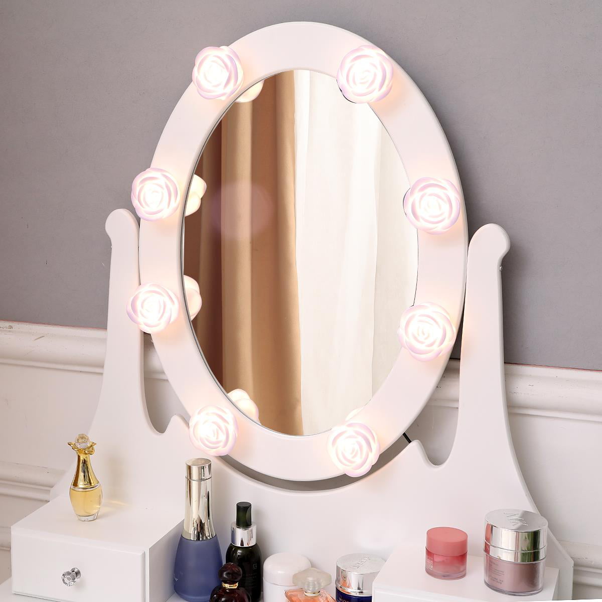 Lowest Prices - Ktaxon Makeup Vanity Table Set Mirror with LED Lights Dressing Table and Stool Set,Bedroom Vanities Tables with Benches