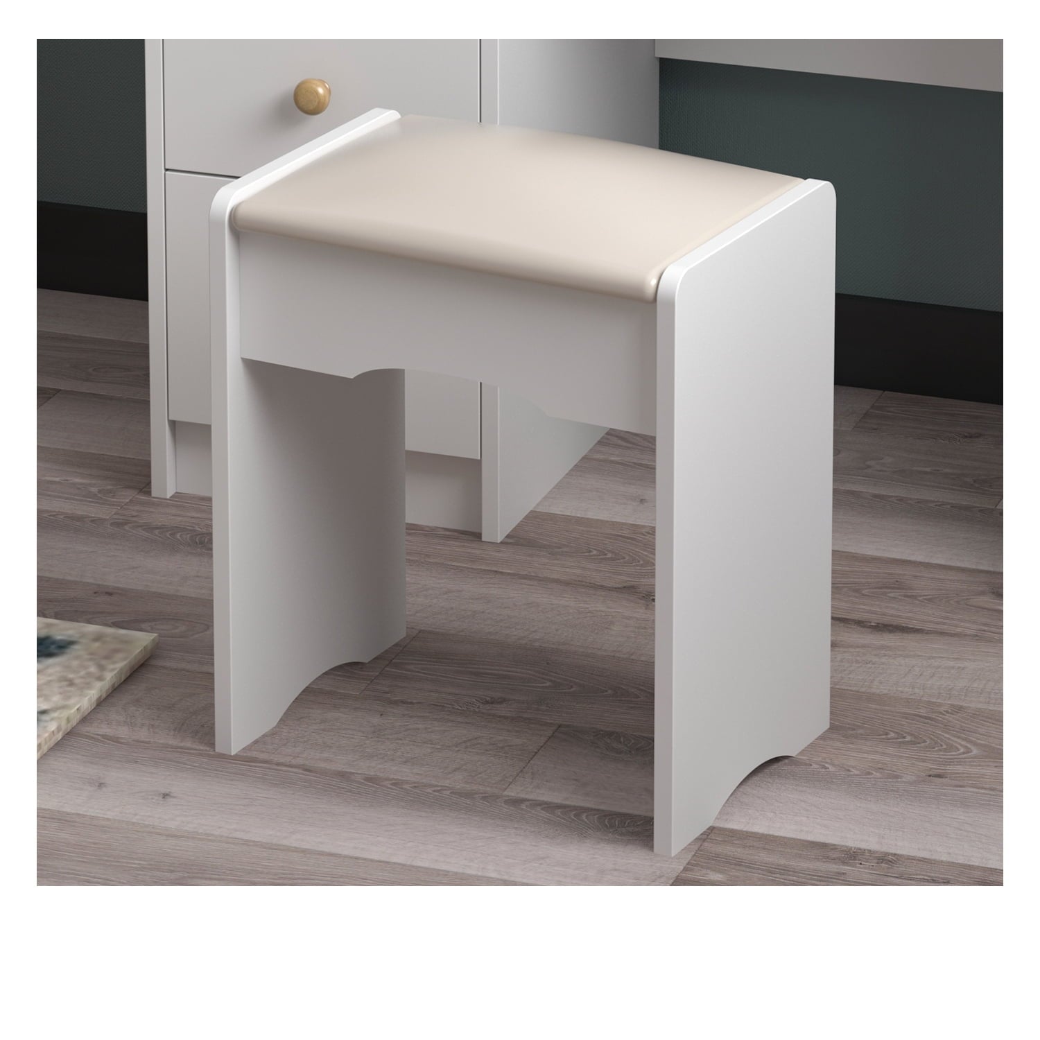 Lowest Prices - Makeup Vanity Dressing Table with 5 Drawers and Shelves, Vanity Set with Lighted Round Mirror, White Dresser Desk and Cushioned Stool Set