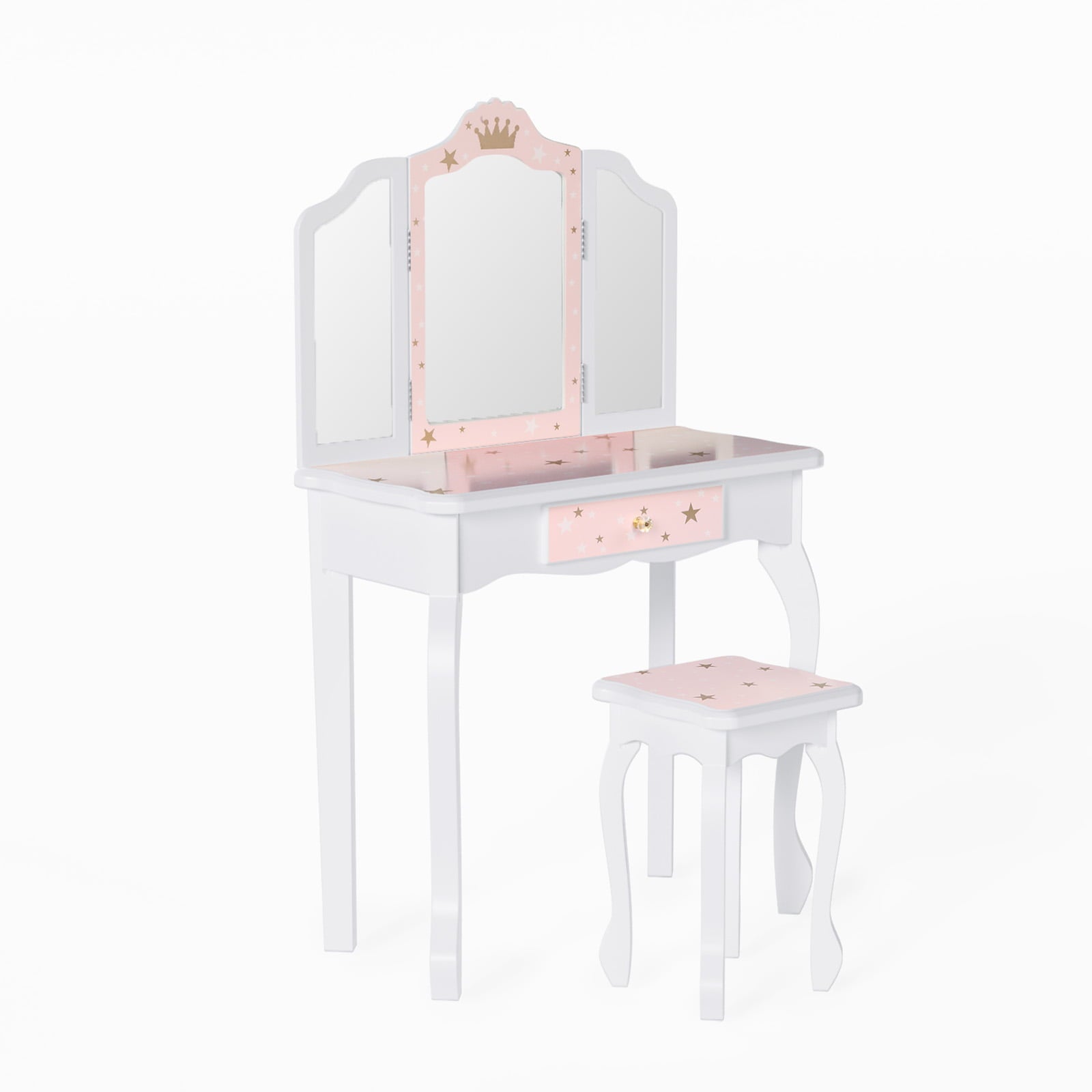 Lowest Prices - JOYMOR Kids Vanity Table and Stool for Makeup Dressing with Mirrors Drawers, White