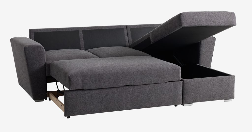 Sofa bed chaise longue VEJLBY dark grey fabric