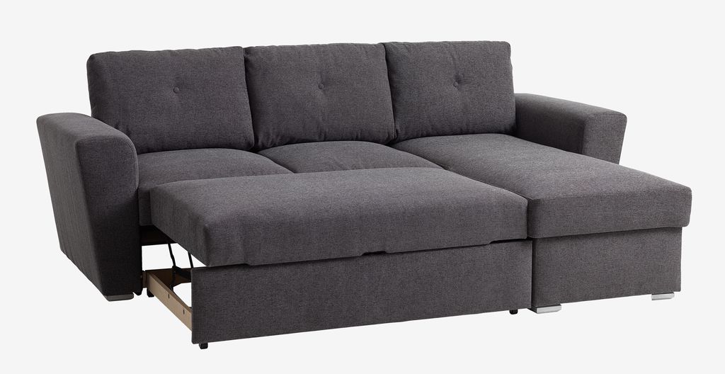 Sofa bed chaise longue VEJLBY dark grey fabric
