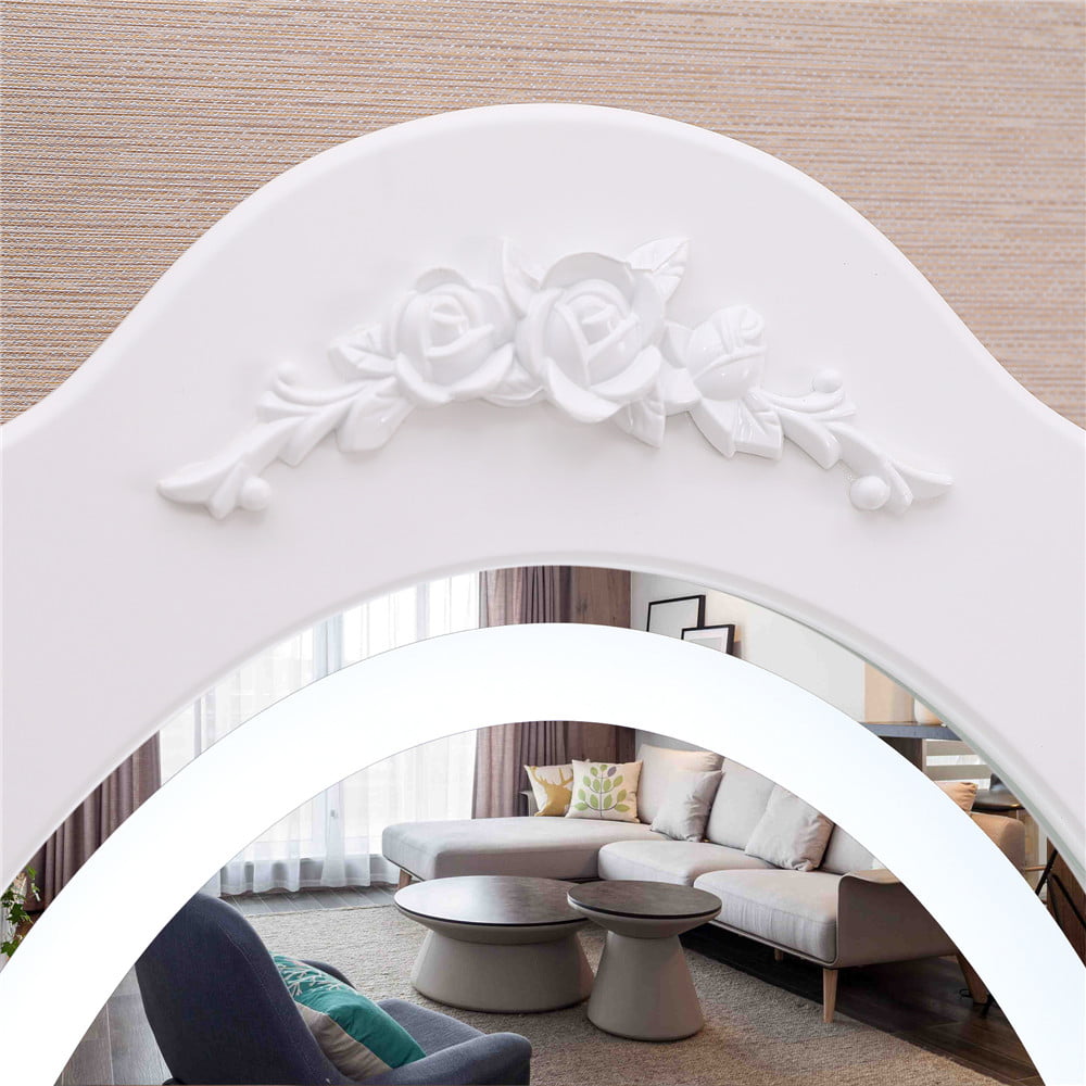 Lowest Prices - Ktaxon Elegance White Dressing Table Vanity Table and Stool Set Wood Makeup Desk with 4 Drawers & Lighted LED Touch Screen Mirror