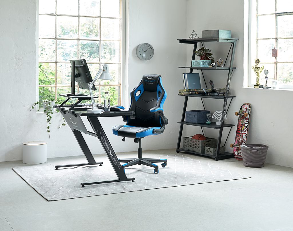 Gaming chair VOJENS black/blue faux leather/mesh