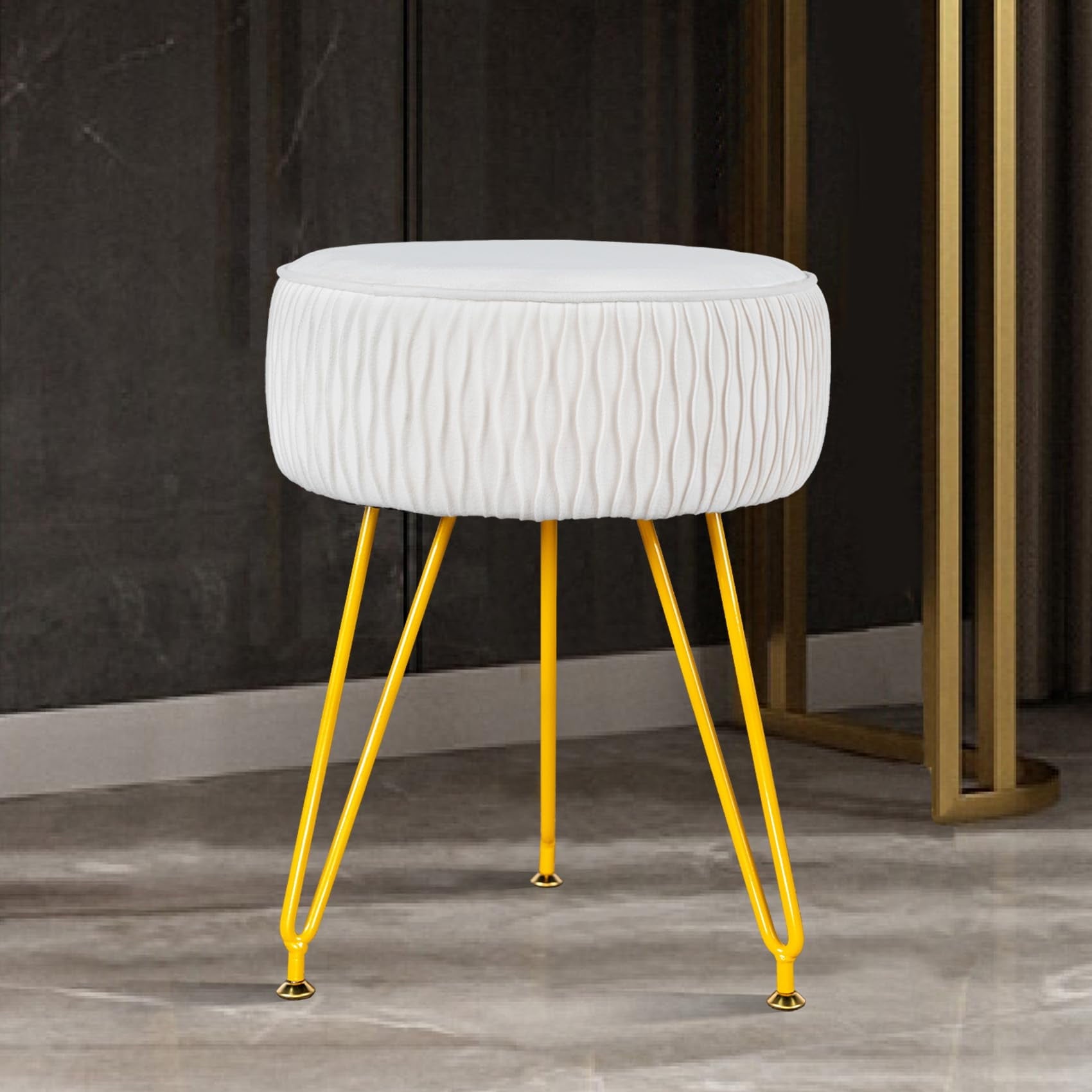 Lowest Prices - PROHIKER Velvet Round Footrest Stool Ottoman, Makeup Vanity Stool Side Table Couch Stool w/Golden Metal Legs, 13