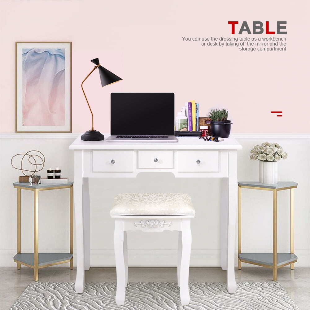 Lowest Prices - Ktaxon Vanity Table 10 LED Lights, 5 Drawers Makeup Dressing Desk with Cushioned Stool Set,Bedroom Vanities Set White