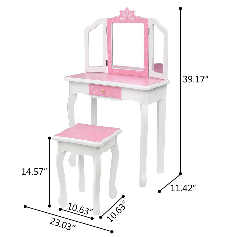 Lowest Prices - BaytoCare Kids Vanity Table Wooden Dressing Table with Stool and Drawer