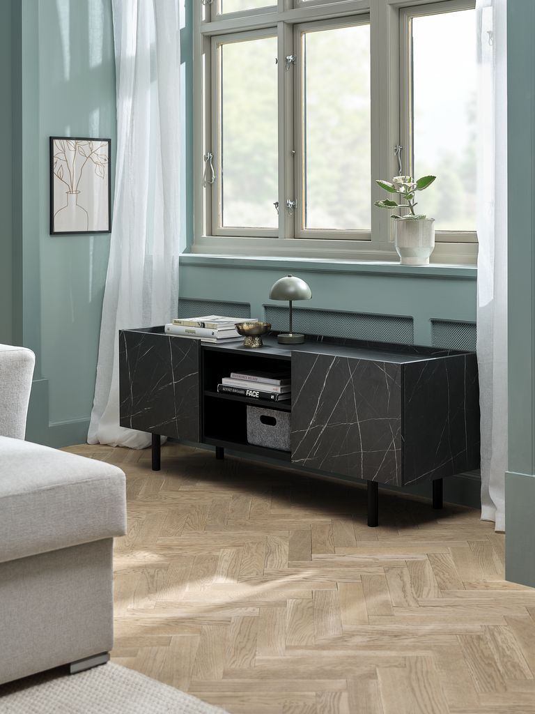 TV bench KRONDAL 2 doors black marble colour