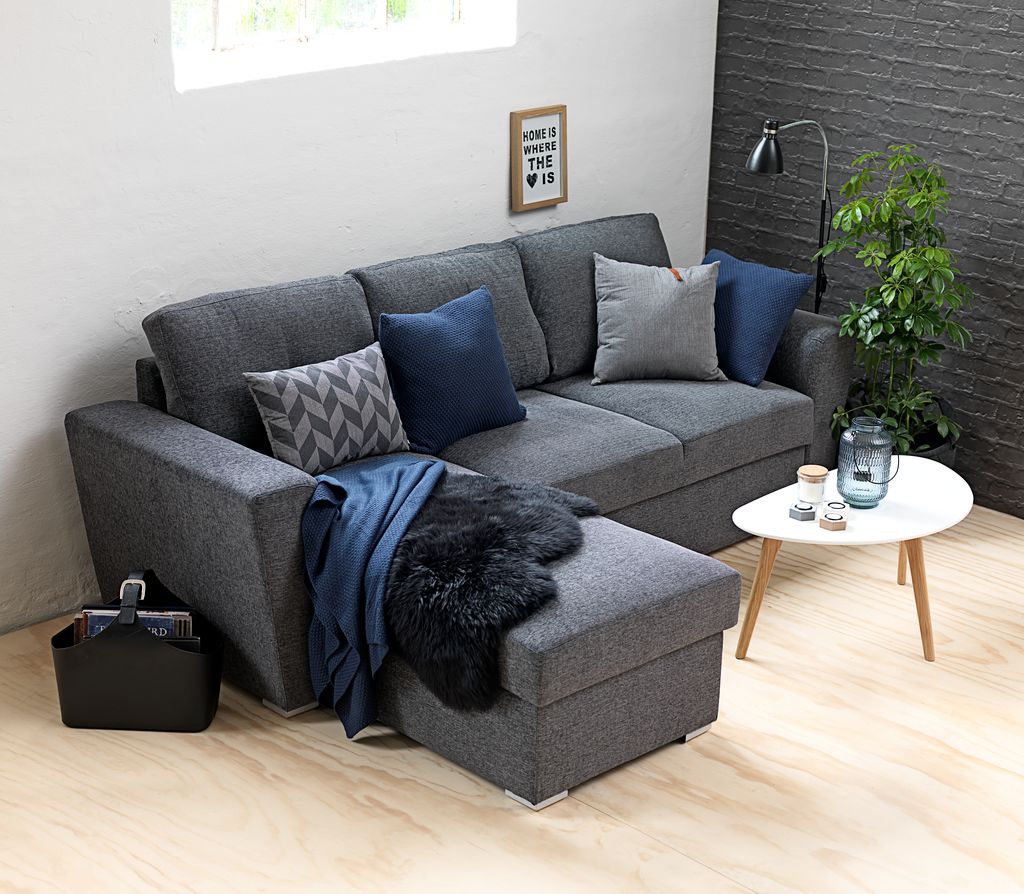 Sofa bed chaise longue VEJLBY dark grey fabric