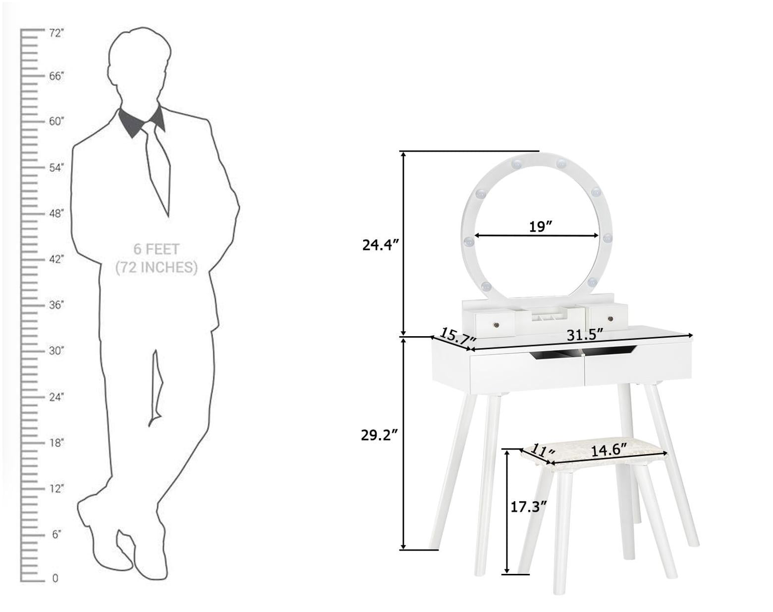 Lowest Prices - Ktaxon Vanity Set with Round Lighted Mirror, Makeup Dressing Table with 8 Light Bulbs & Cushioned Stool Set,Bedroom Vanities Set White