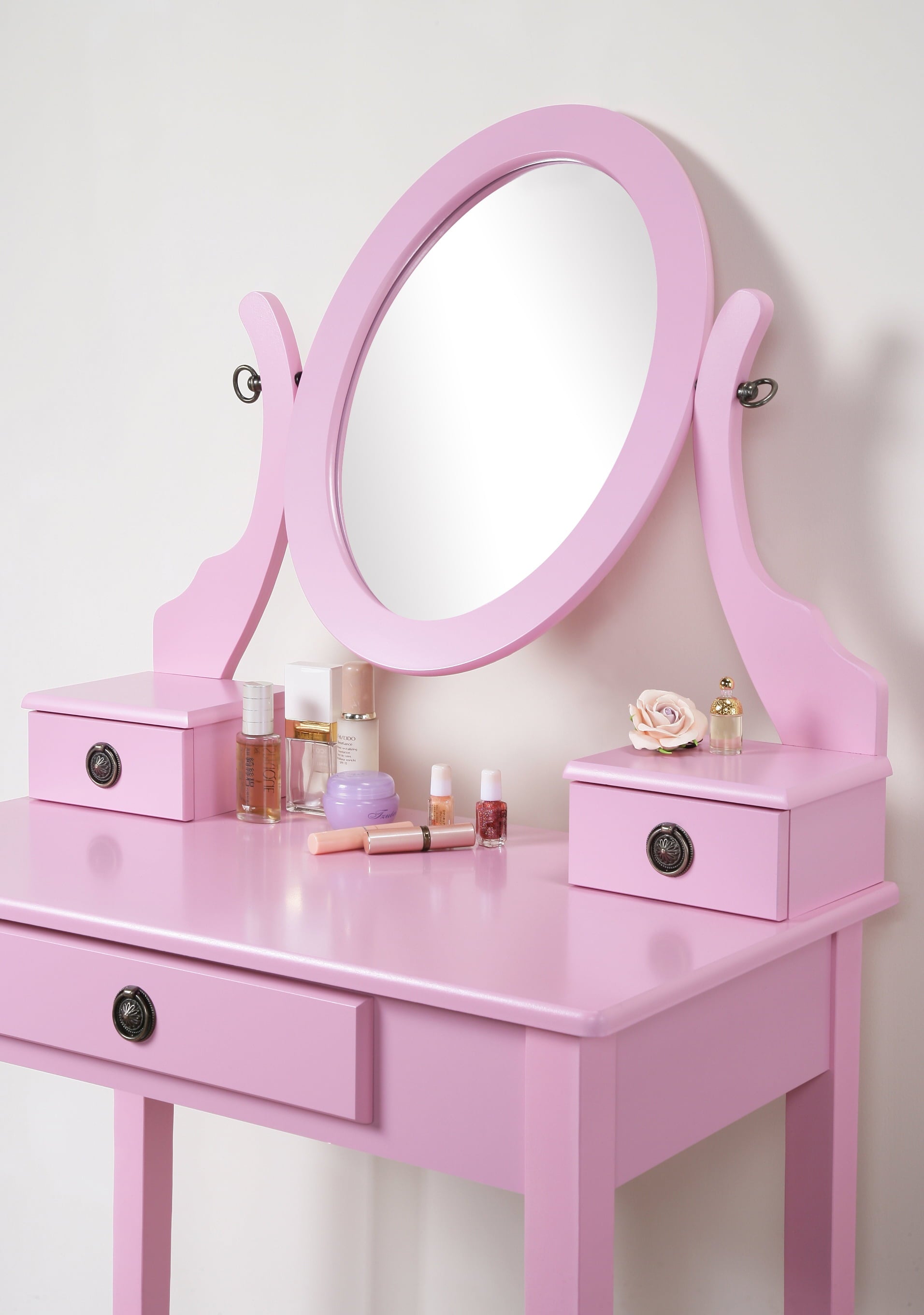 Lowest Prices - Roundhill Furniture Moniya Wood Vanity Table and Stool Set, Pink