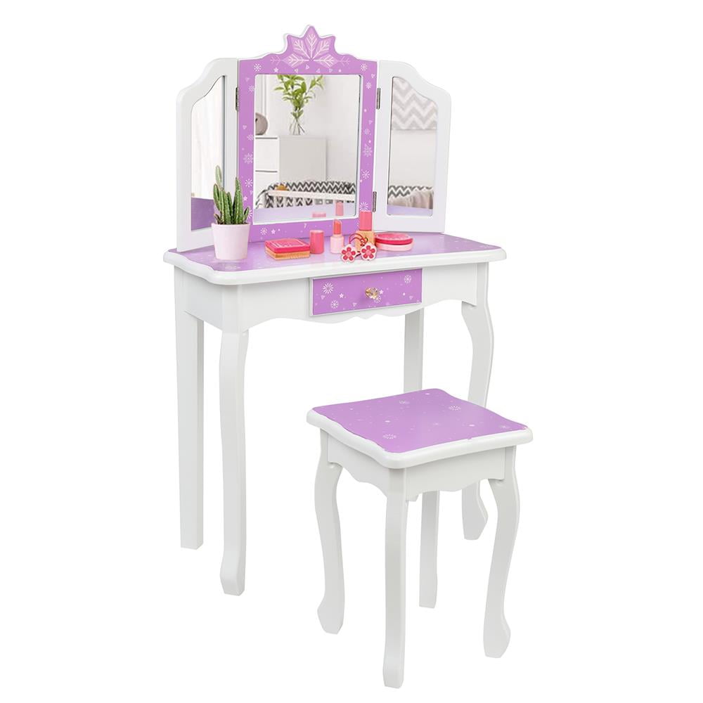 Lowest Prices - BaytoCare Kids Vanity Table Wooden Dressing Table with Stool and Drawer