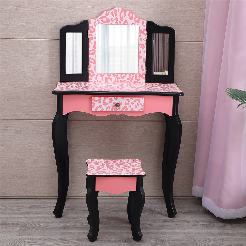 Lowest Prices - Ktaxon Kids Vanity Table and Stool Set with 3 Mirrors, Pretend Play Princess Makeup Dressing Table,Children's Furniture