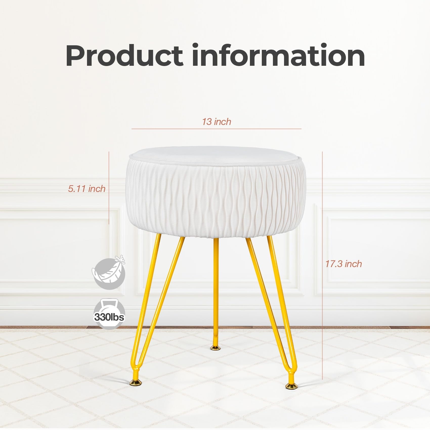 Lowest Prices - PROHIKER Velvet Round Footrest Stool Ottoman, Makeup Vanity Stool Side Table Couch Stool w/Golden Metal Legs, 13