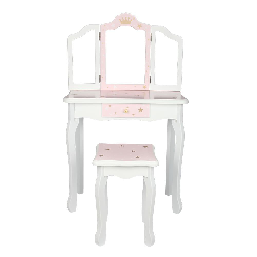Lowest Prices - BaytoCare Kids Vanity Table Wooden Dressing Table with Stool and Drawer