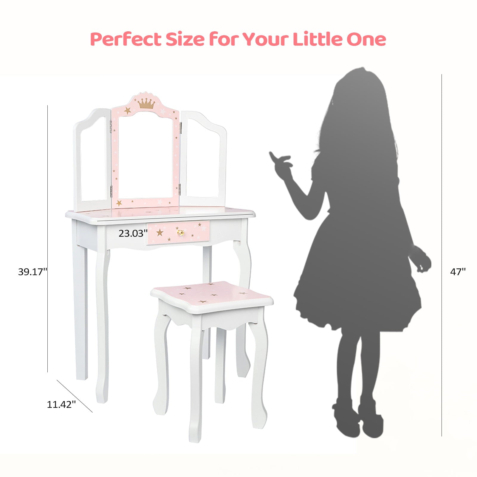 Lowest Prices - JOYMOR Kids Vanity Table and Stool for Makeup Dressing with Mirrors Drawers, White