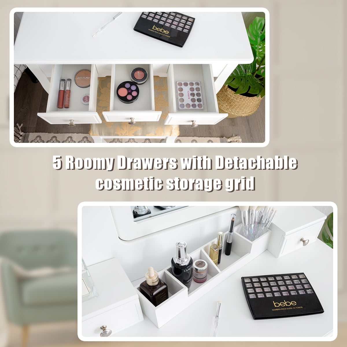 Lowest Prices - Gymax Vanity Set Makeup Dressing Table & Stool w/5 Drawers White