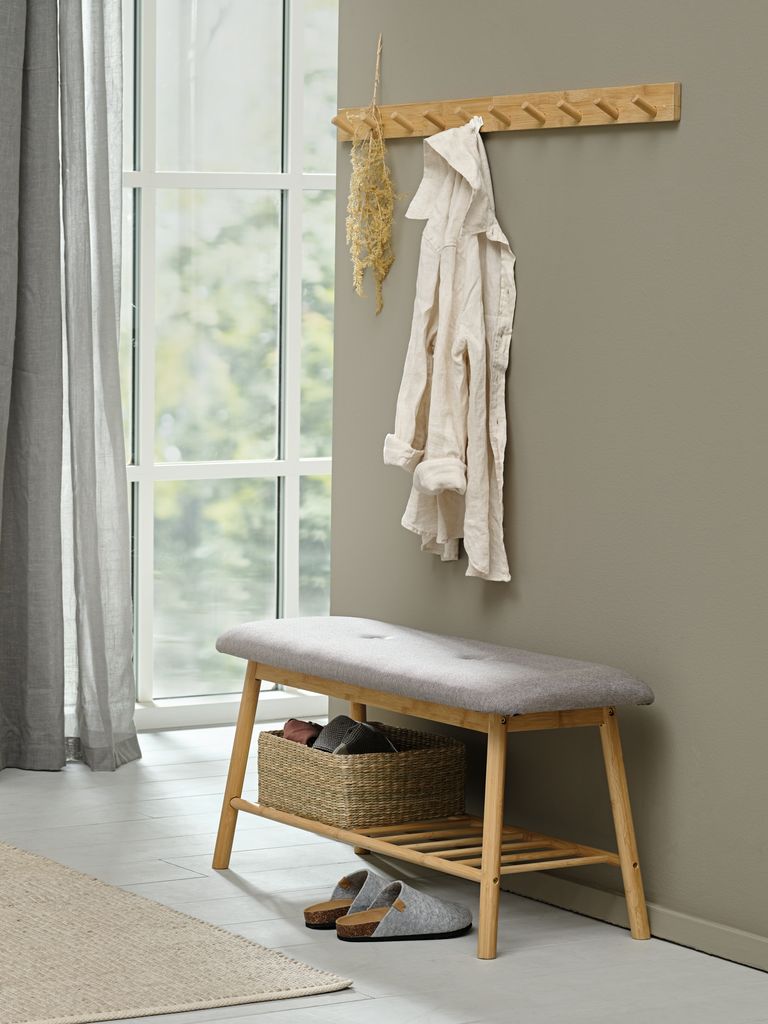 Bench VANDSTED w/shelf grey fabric/bamboo