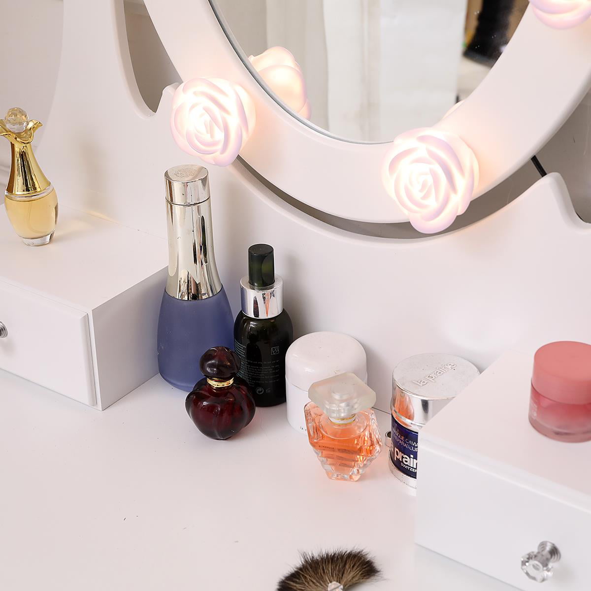 Lowest Prices - Ktaxon Makeup Vanity Table Set Mirror with LED Lights Dressing Table and Stool Set,Bedroom Vanities Tables with Benches