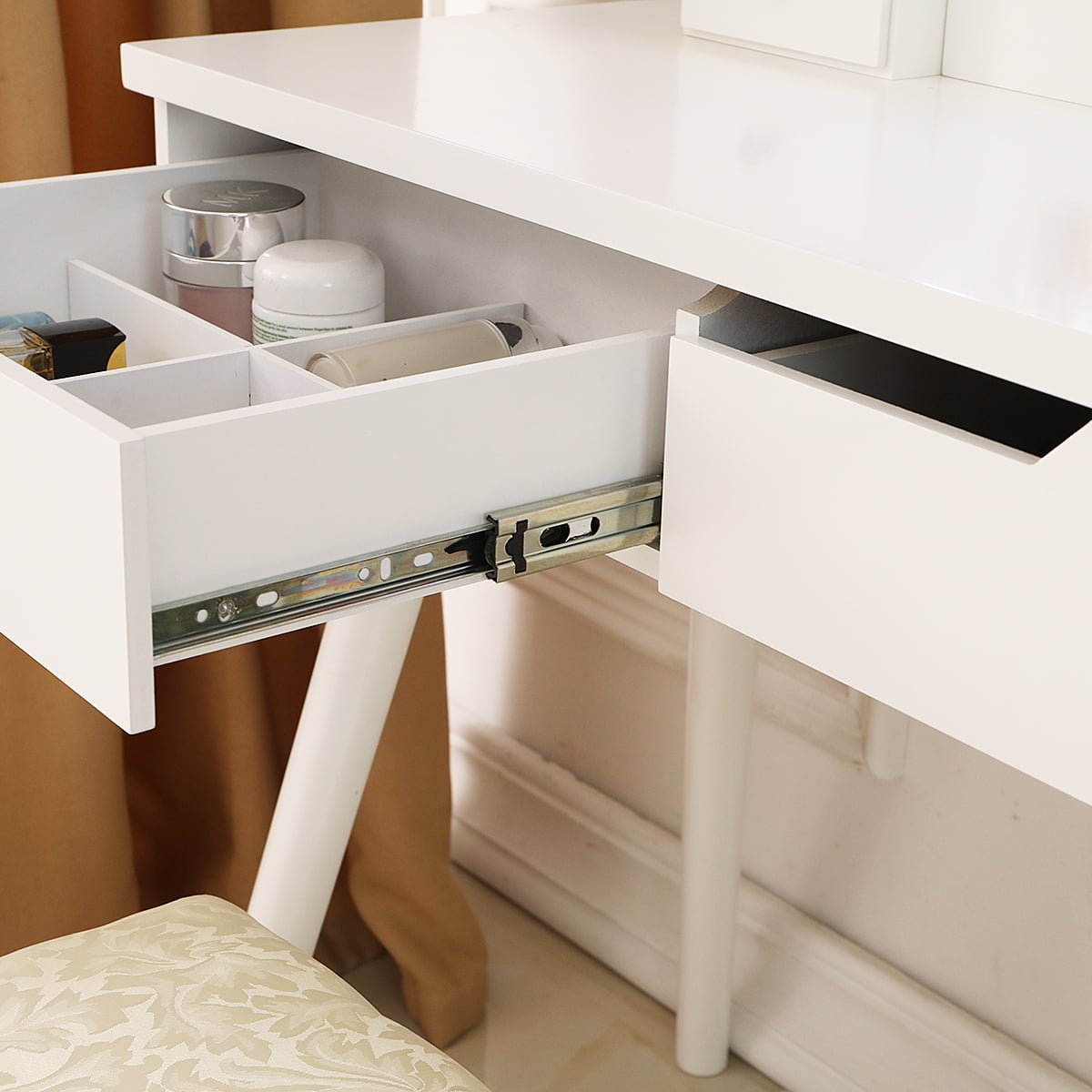 Lowest Prices - Ktaxon Vanity Set with Round Lighted Mirror, Makeup Dressing Table with 8 Light Bulbs & Cushioned Stool Set,Bedroom Vanities Set White