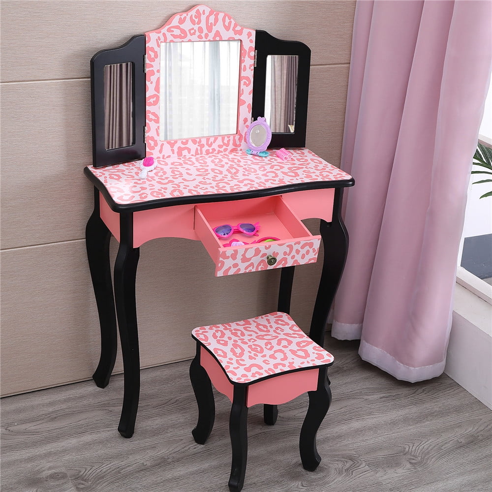 Lowest Prices - Ktaxon Kids Vanity Table and Stool Set with 3 Mirrors, Pretend Play Princess Makeup Dressing Table,Children's Furniture