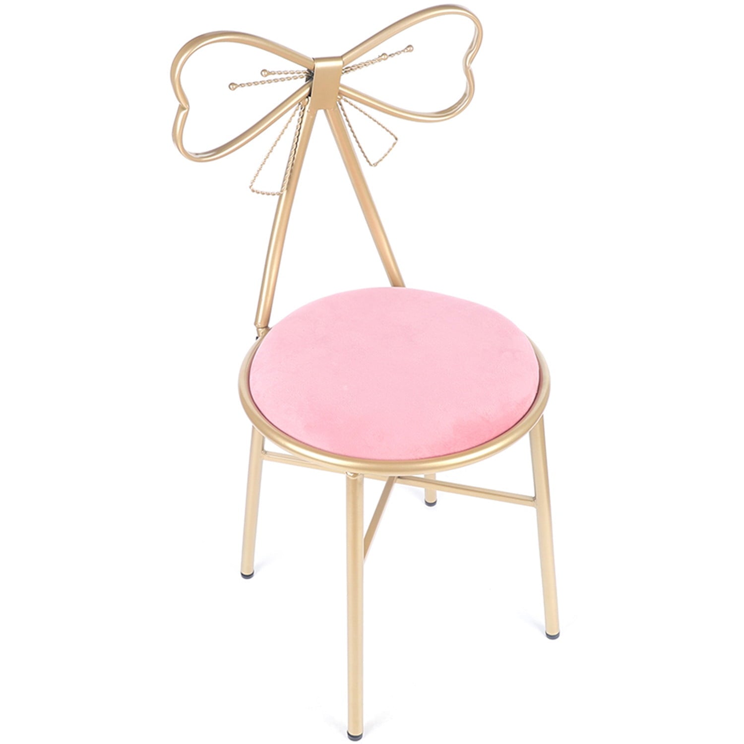Lowest Prices - Vanity Chair, Pink Bow Backrest Velvet Makeup Chair Stool Lounge Dresser Seat for Bedroom Dressing Room Pink Gold