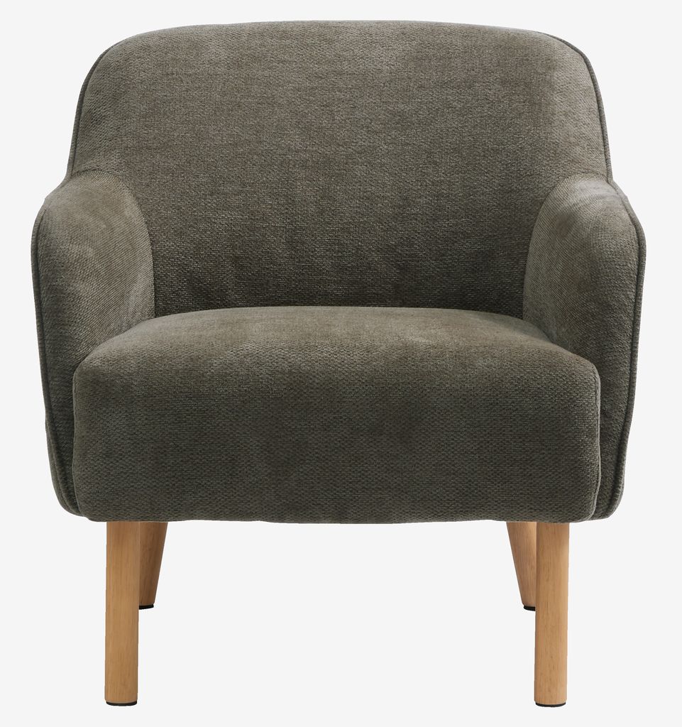 Armchair BREDAL olive green fabric/oak colour
