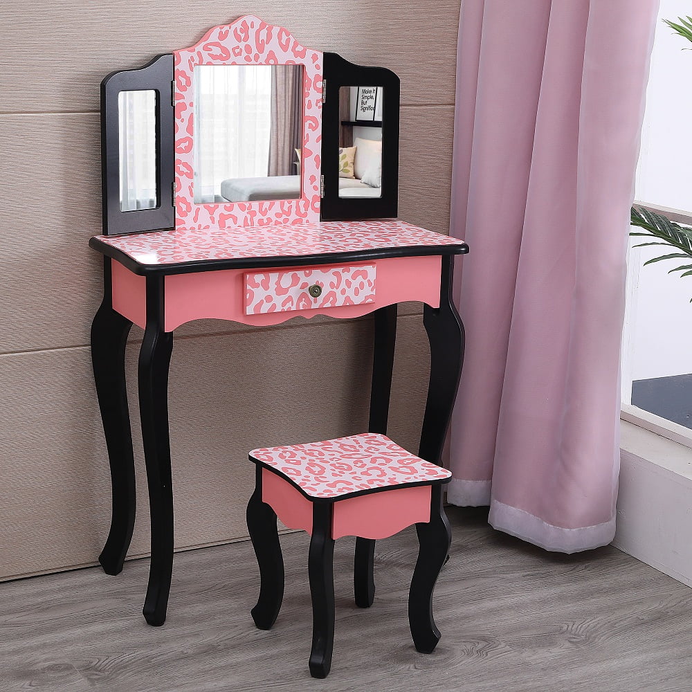 Lowest Prices - Ktaxon Kids Vanity Table and Stool Set with 3 Mirrors, Pretend Play Princess Makeup Dressing Table,Children's Furniture
