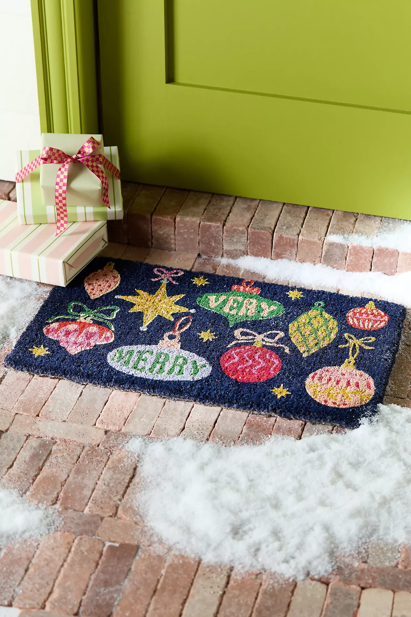 Very Merry Ornaments Printed Coir Doormat